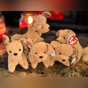 🐶🔥 Ty Beanie Baby Tuffy Dog Plush Set of 4